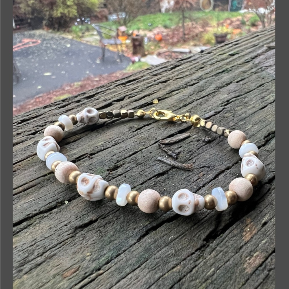 Skull Bead Bracelet with Gold Accents - Picture 2 of 2